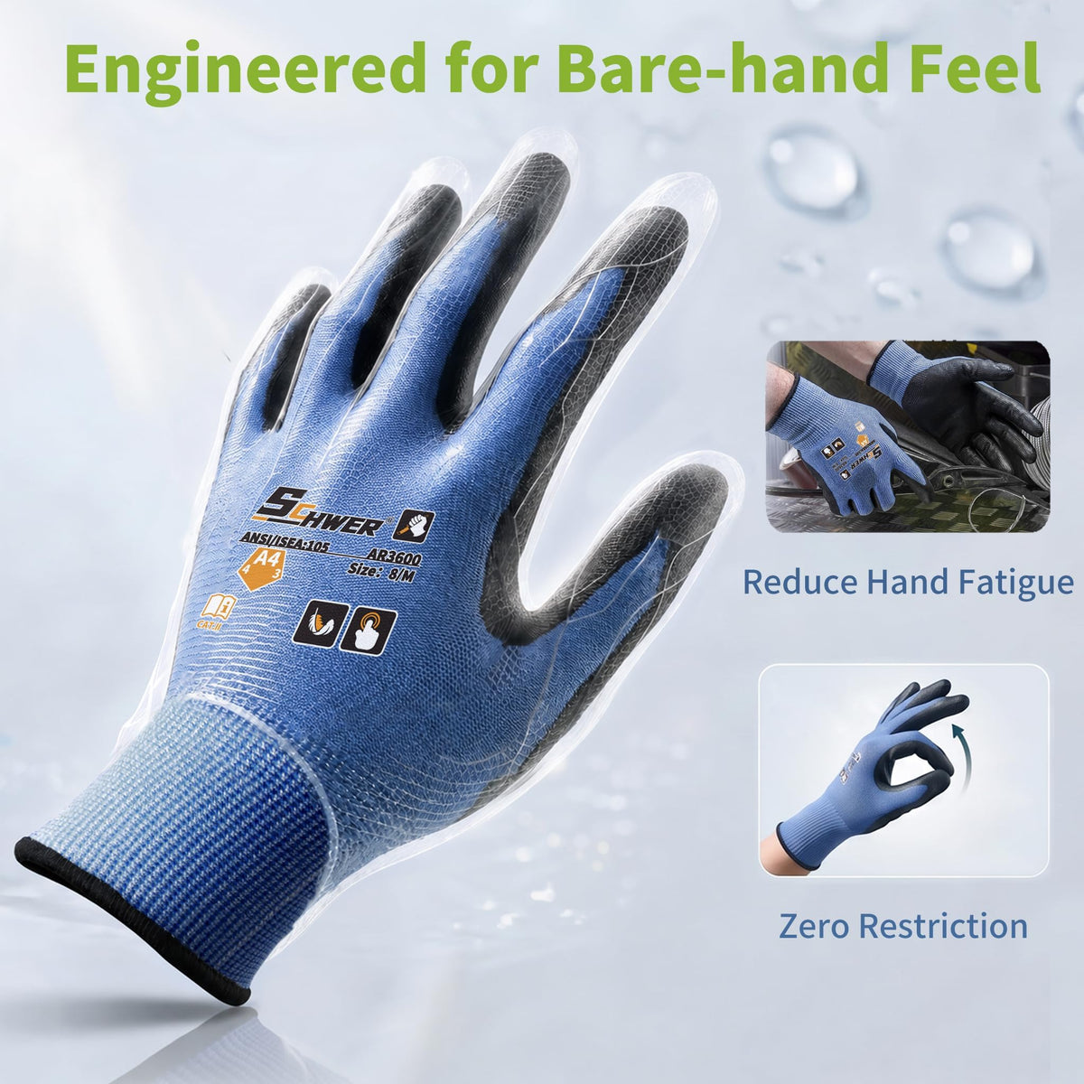 Schwer Cut Resistant Work Gloves | ANSI A4,18-Gauge,PU Grip,Touchscreen,AR3600