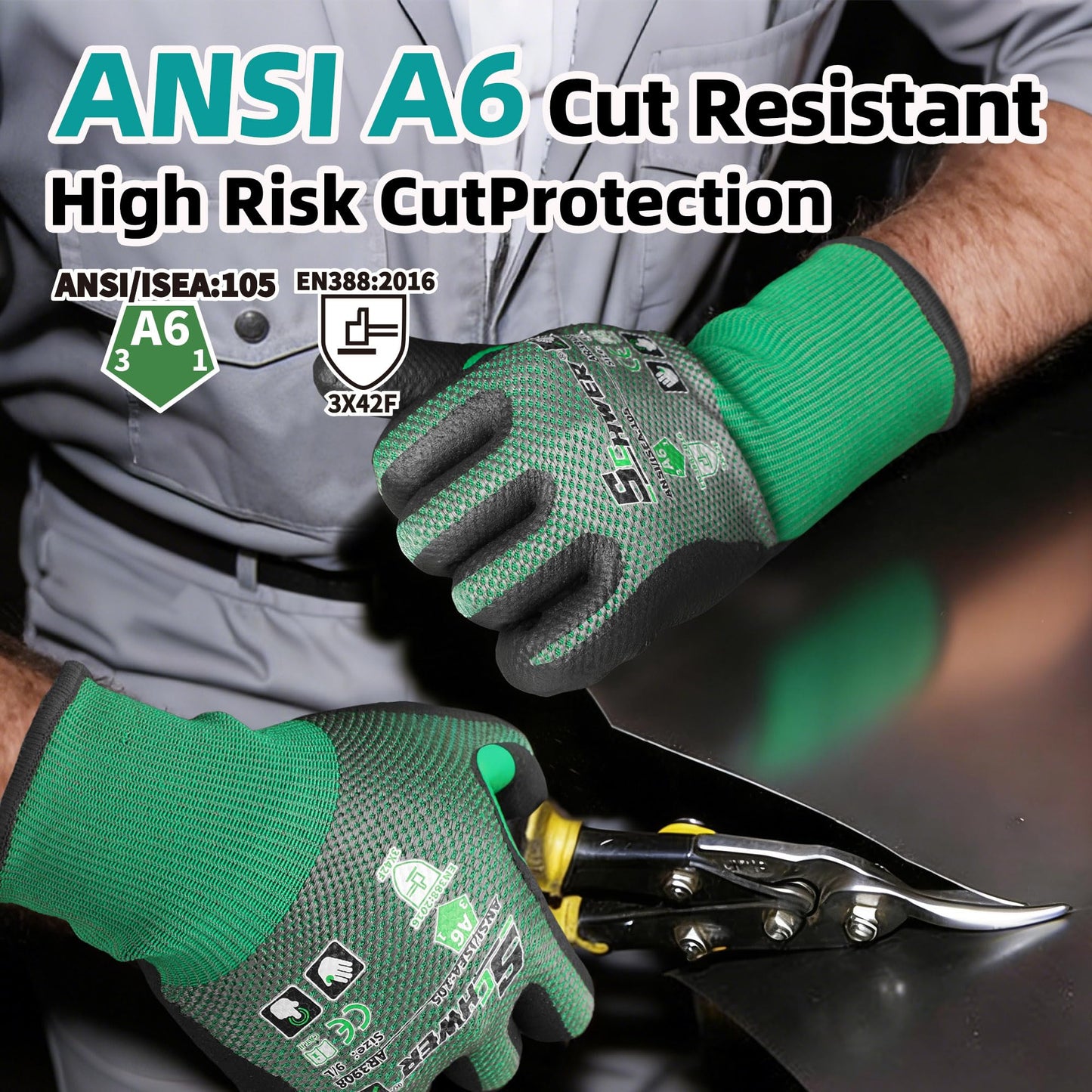 Schwer ANSI A6 Cut Resistant Gloves | AIR-SKIN, Micro Foam Nitrile, AR3908