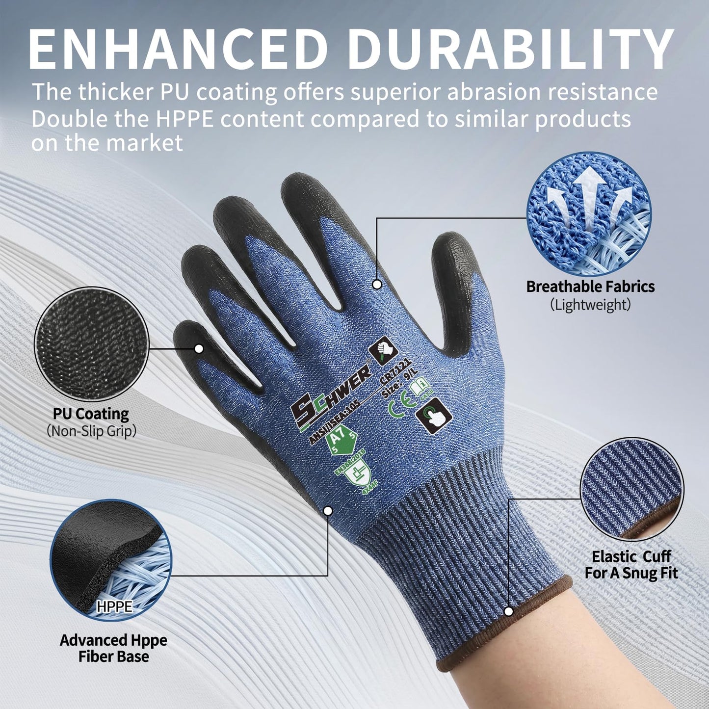 Schwer Cut Resistant Work Gloves | ANSI A7, PU Coated, CR7121