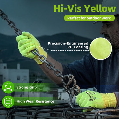 Schwer Cut Resistant Gloves | ANSI A6, PU Grip, Hi-Vis Yellow, 12 Pairs, CR3186