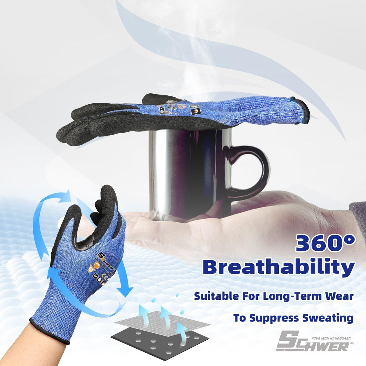 Schwer Air-Skin Cut Resistant Gloves, ANSI A4, Nitrile Grip, Touchscreen, AR3900 - product image 5