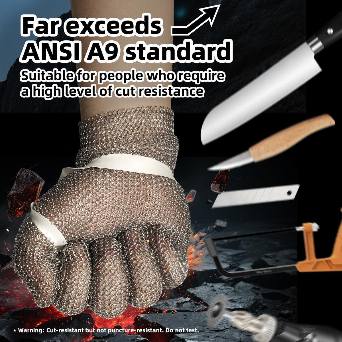 Schwer SlicePro Cut Resistant Gloves, ANSI A9, Stainless Steel Chainmail, PM5201 - product image 4