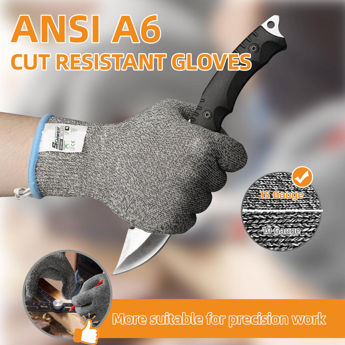 Schwer SlicePro Cut Resistant Gloves, ANSI A6, 2 Pairs, CR1401 - product image 3