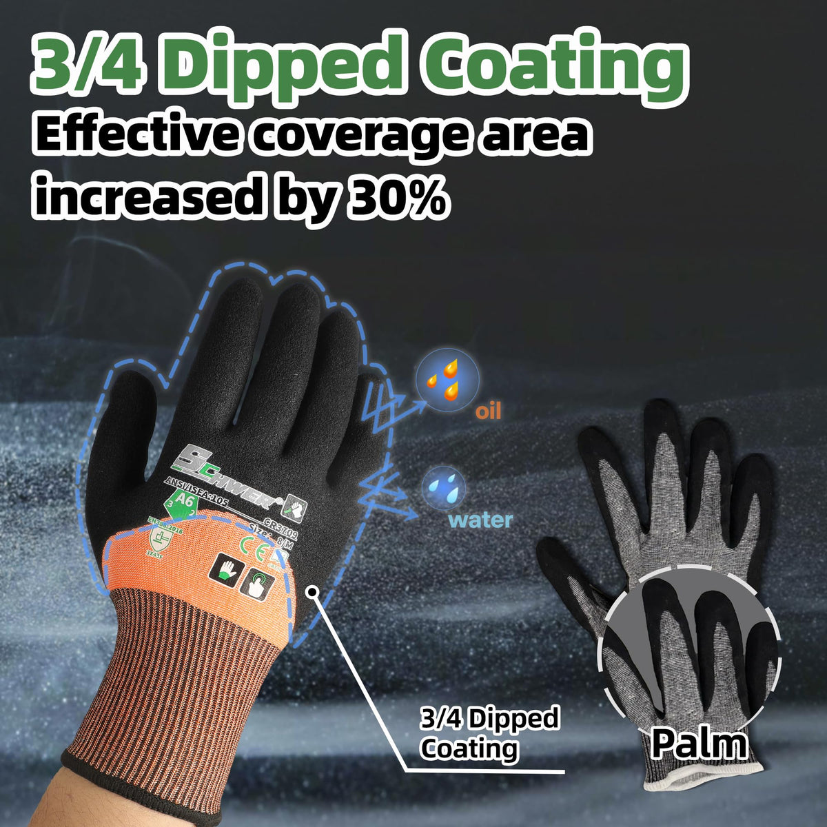Schwer Cut Resistant Gloves, ANSI A6, Nitrile Grip, Touchscreen, CR3709 - product image 5
