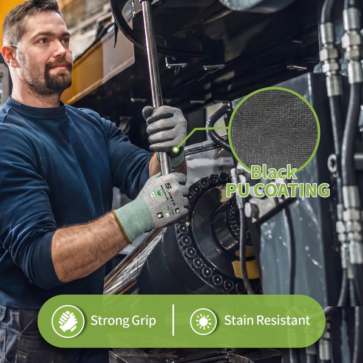 Schwer Cut Resistant Gloves | ANSI A6,13-Gauge,PU Grip,Touchscreen,12 Pairs,CR3099