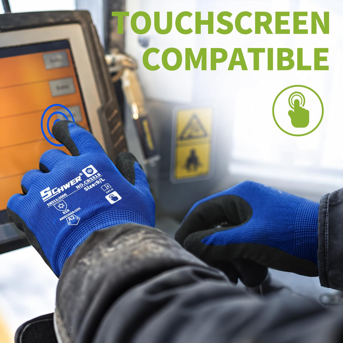 Schwer Winter Work Gloves | Sandy Nitrile Grip, Fleece Lined, 2 Pairs, CR3318