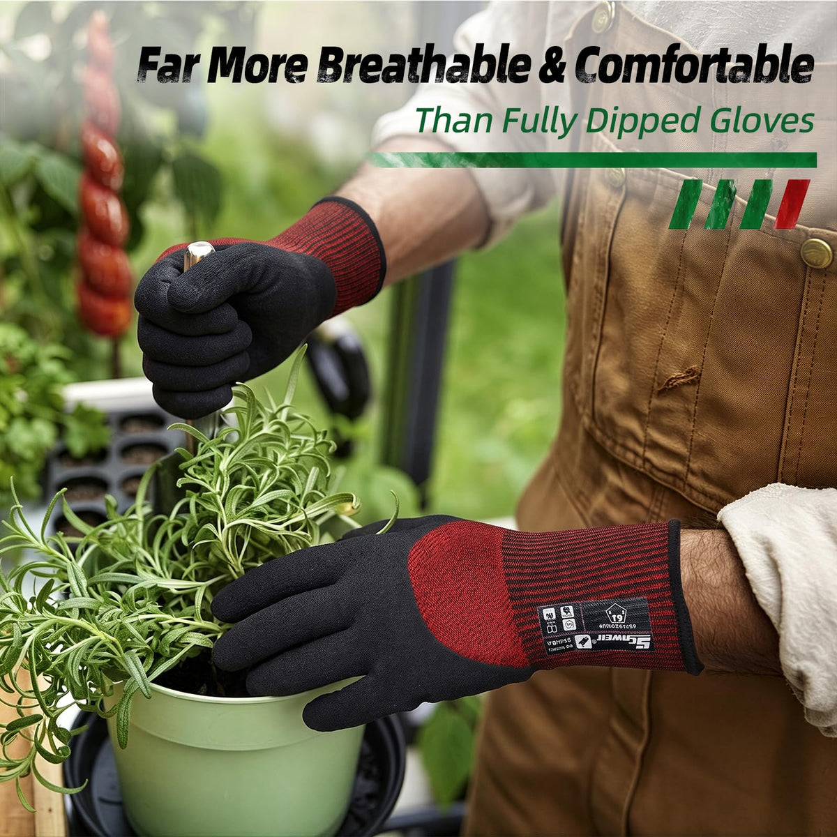 Schwer Safety Work Gloves | Level 6 Abrasion,3/4-Dip Sandy Nitrile,Wet & Oily Grip,Touchscreen, 6Pairs, LT5613