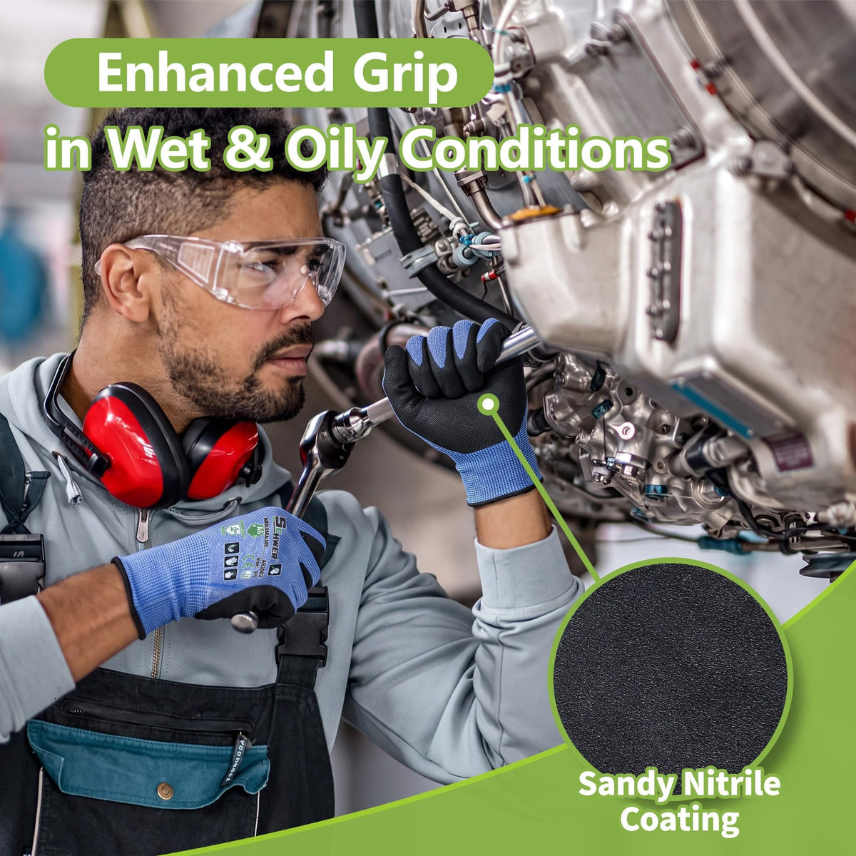 Schwer Air-Skin A6 Cut Resistant Work Gloves | 18-Gauge, Sandy Nitrile Grip, Touchscreen, Reinforced Thumb, AR3902