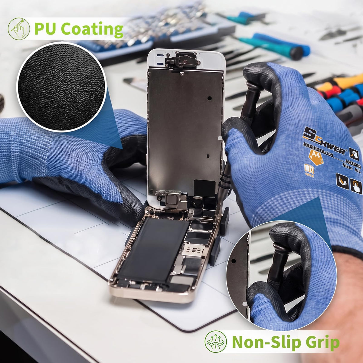 Schwer Cut Resistant Work Gloves | ANSI A4,18-Gauge,PU Grip,Touchscreen,AR3600