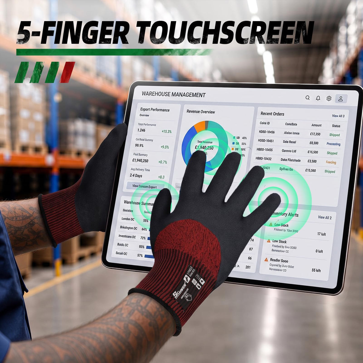 Schwer Safety Work Gloves | Level 6 Abrasion,3/4-Dip Sandy Nitrile,Wet & Oily Grip,Touchscreen, 6Pairs, LT5613