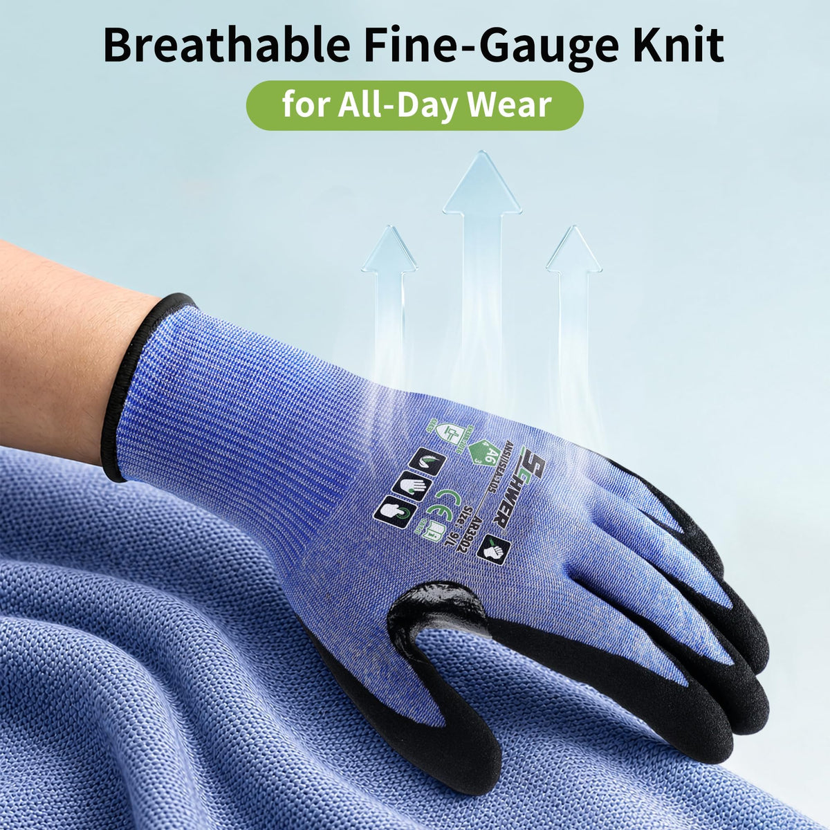 Schwer Air-Skin A6 Cut Resistant Work Gloves | 18-Gauge, Sandy Nitrile Grip, Touchscreen, Reinforced Thumb, AR3902