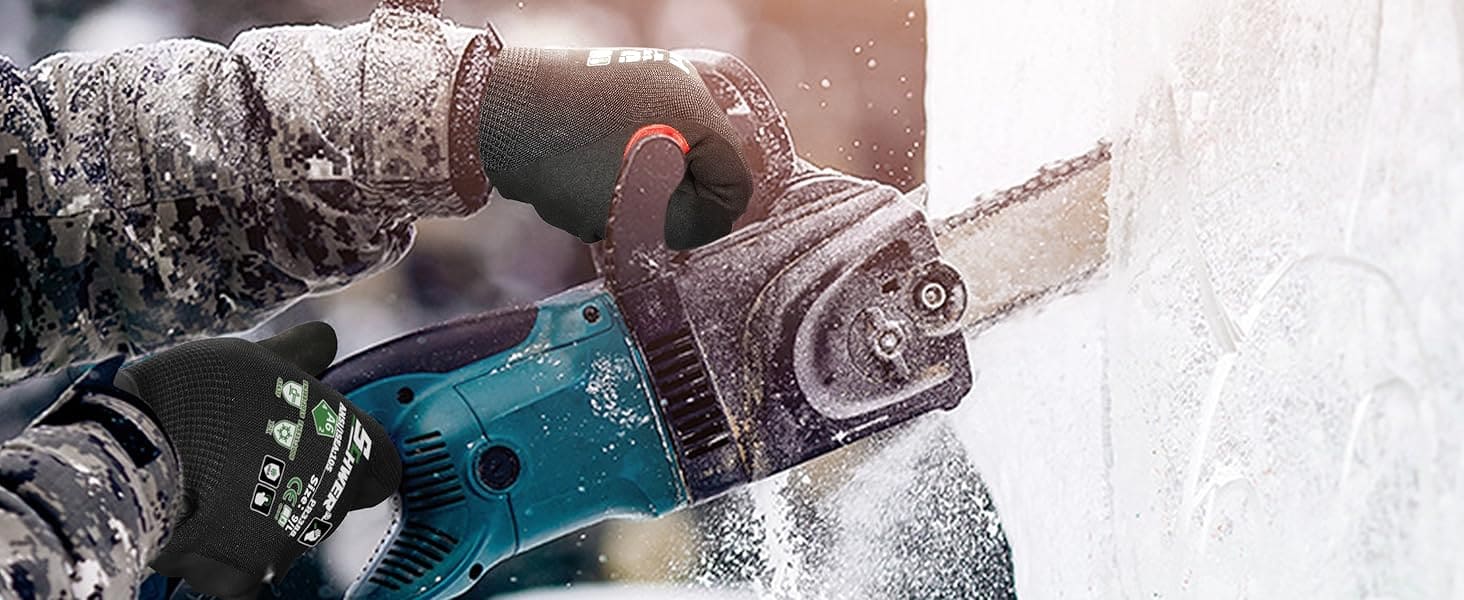 Person using a power tool to cut ice with a close-up of the tool and ice shavings.