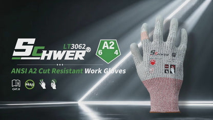 Schwer Cut Resistant Work Gloves | ANSI A2, Level 6 Abrasion, PU Grip, 12 Pairs, LT3062