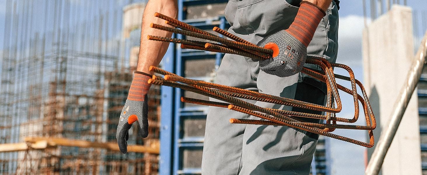 Person holding rebar on a construction site