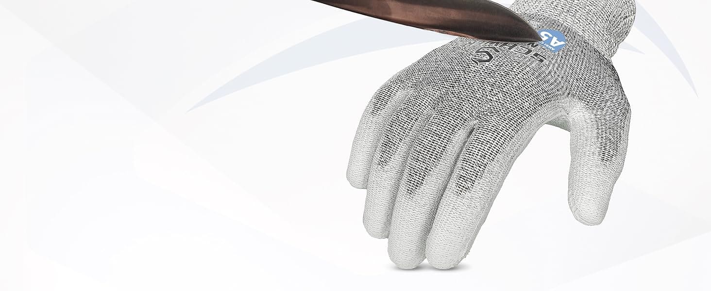 Gray gloves with cut-resistant material on a white background