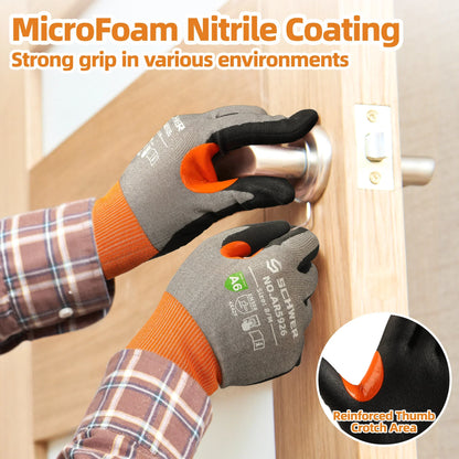 Schwergloves cut resistant work gloves with gray fabric and orange cuff, highlighting second-skin feel and breathability