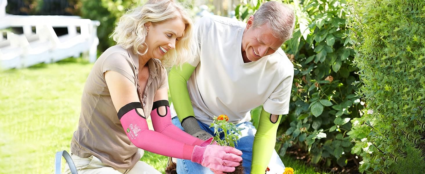 Man and woman gardening together in a garden setting
