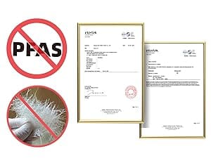 Certificates with PFAS prohibition symbols on a white background