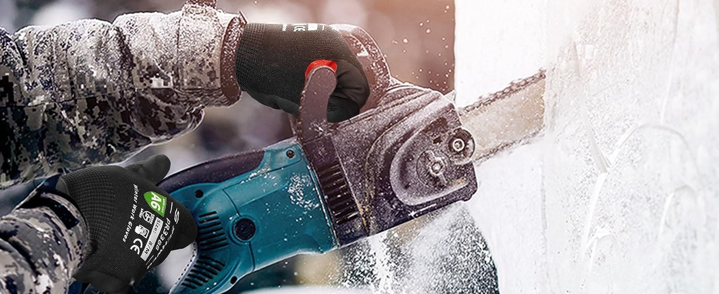Person using a power tool to cut ice with a close-up of the tool and ice shavings.