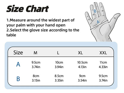 Glove size chart with measurements for different glove sizes