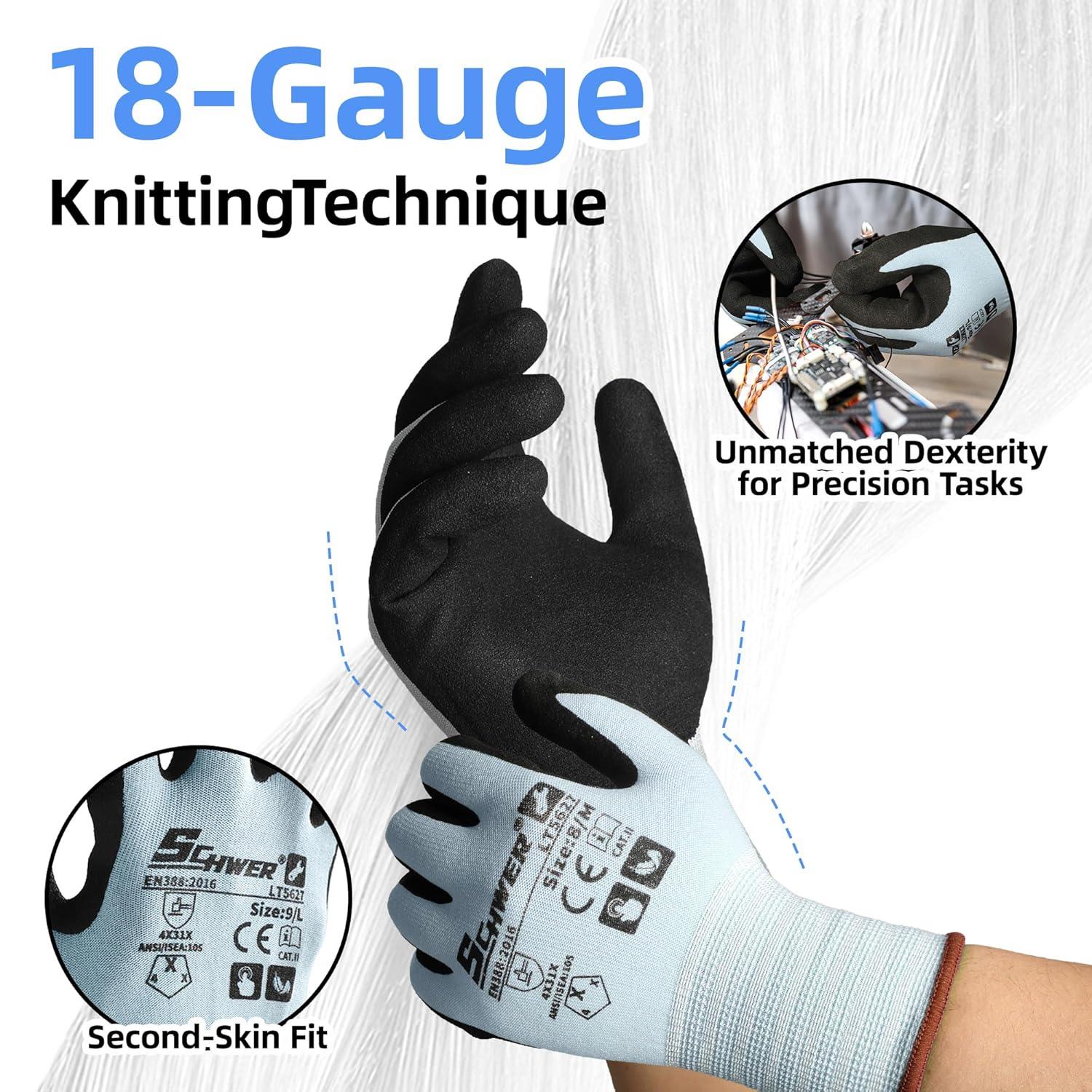 ANSI A1 Nitrile Work Gloves 18G NBR Sandy LT5627-Schwer 6 Pairs / M