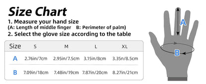 Glove size chart with measurements for hand size and glove sizing