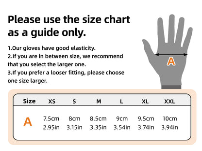 Glove size chart with measurements and a hand illustration for guidance