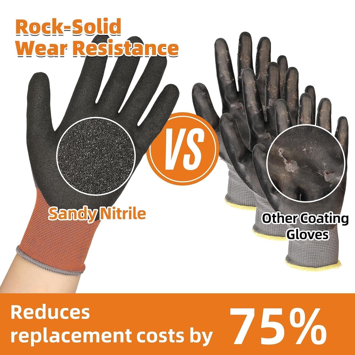 Comparison of Sandy Nitrile gloves with other coating gloves highlighting wear resistance and cost savings.