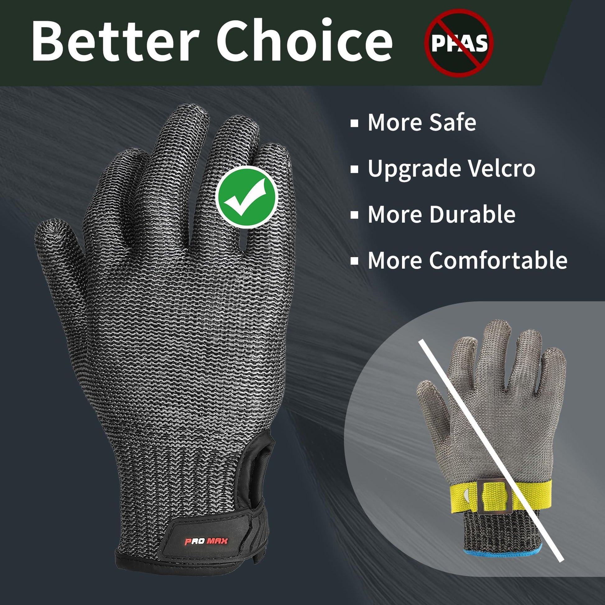 Cut-resistant Pro Max safety glove with upgraded velcro, more durable and comfortable, PFAS-free