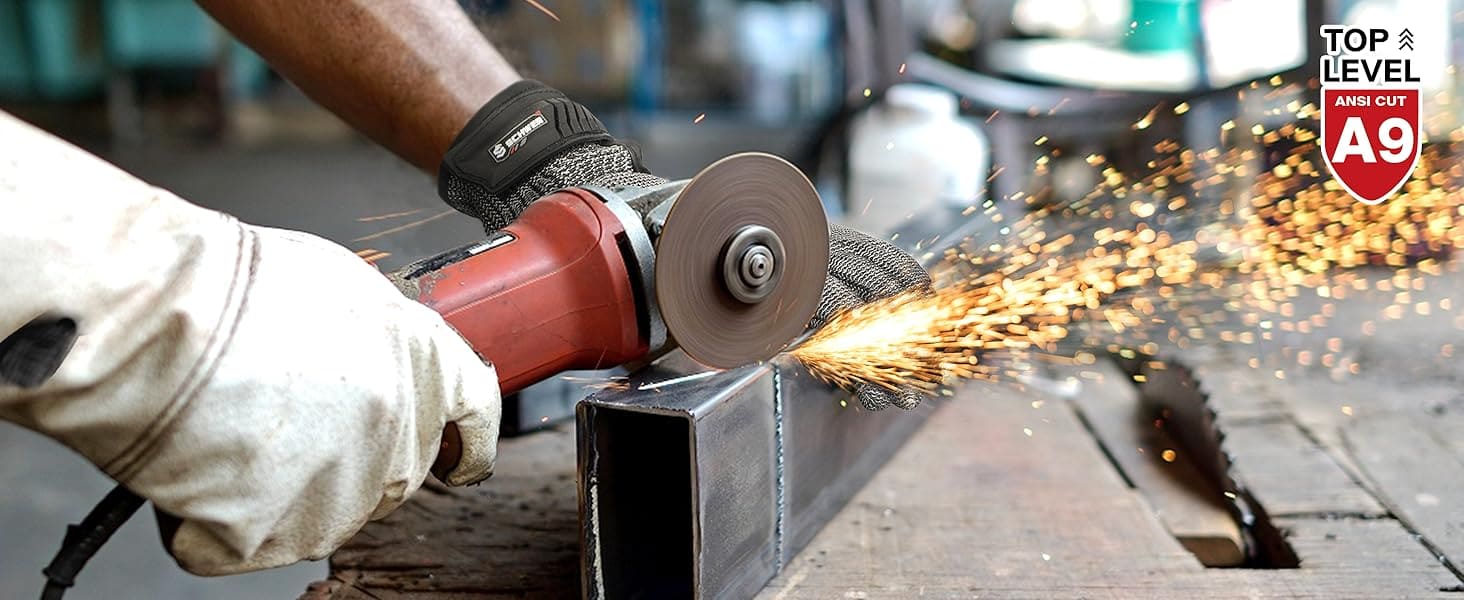 Person using a grinder with sparks flying, wearing protective gear.
