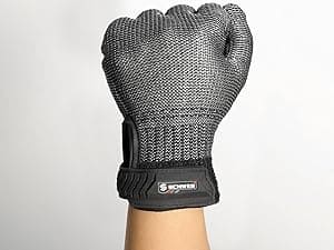 Black cut-resistant glove on a white background