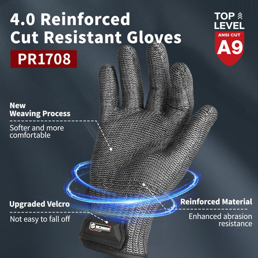 4.0 reinforced cut resistant gloves PR1708 with new weaving for comfort, upgraded velcro, enhanced abrasion resistance