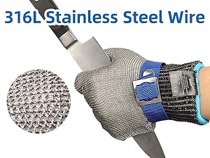 316L Stainless Steel Wire with a mesh glove on a white background