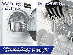 Comparison of washing machine and dishwasher with text 'Washing machine' and 'Dishwasher' above them.