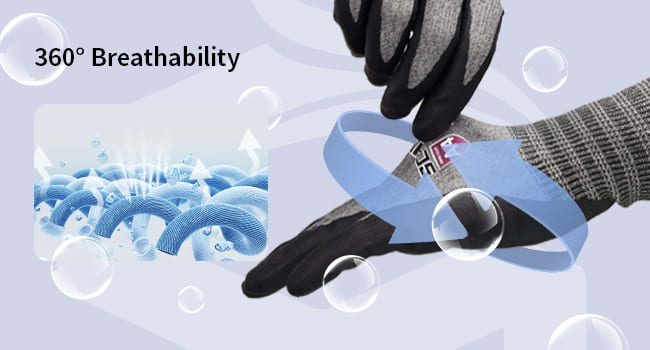 Gloves with breathability feature and close-up of material texture on a light background